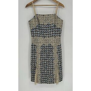 Y2K ETCETERA Tweed Lace Strap Fit‎ And Flare Dress Blue Houndstooth Women's 8